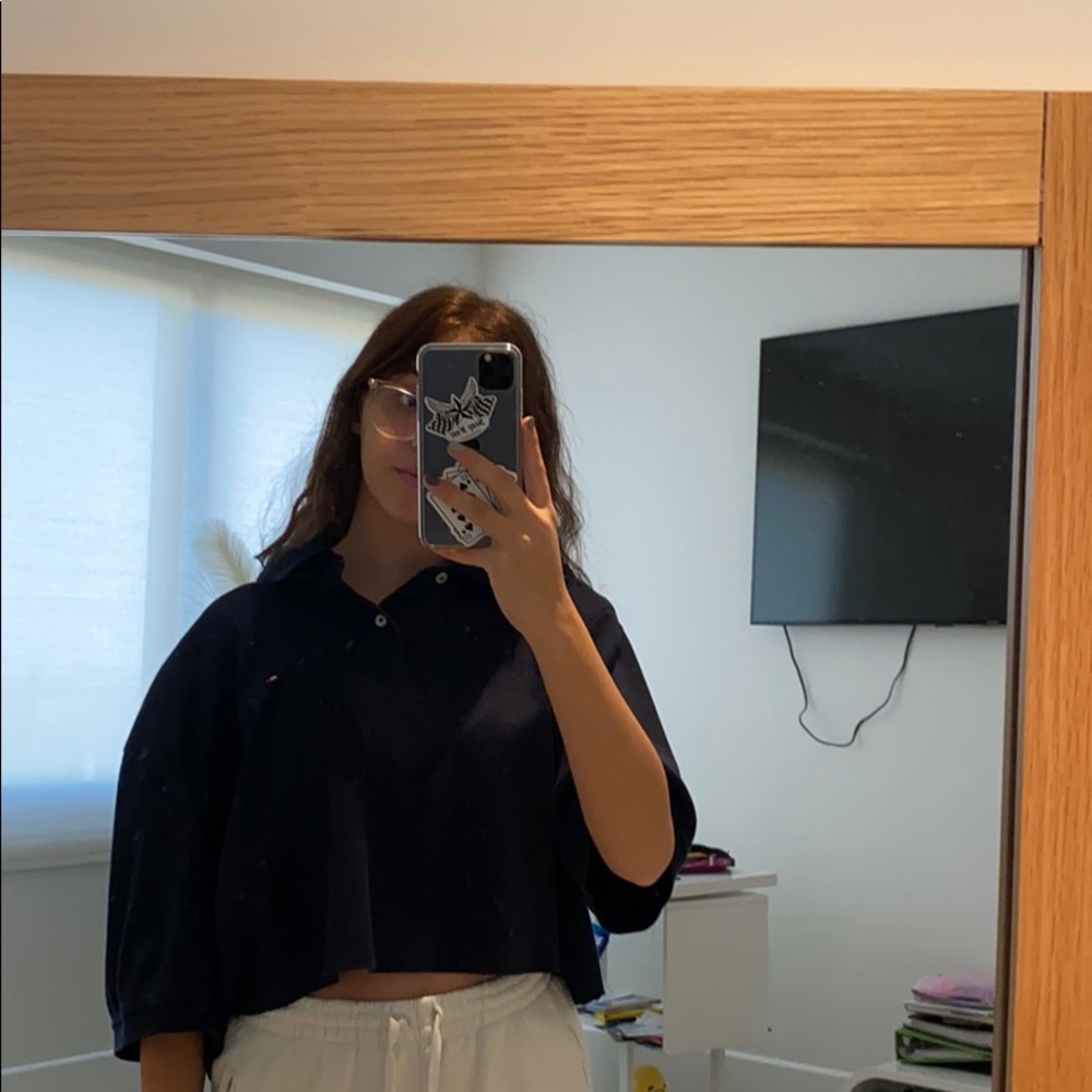 Navy cropped Tommy Hilfiger polo